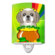 Load image into Gallery viewer, Gray Silver Shih Tzu St. Patrick's Day Ceramic Night Light BB1994CNL