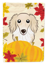 Load image into Gallery viewer, Longhair Creme Dachshund Thanksgiving Garden Flag – Decorative Outdoor Yard Flag BB2018GF