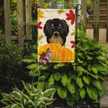 Load image into Gallery viewer, Longhair Black and Tan Dachshund Thanksgiving Garden Flag – Decorative Outdoor Yard Flag BB2019GF
