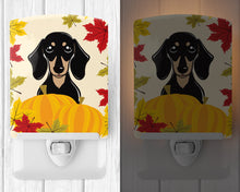 Load image into Gallery viewer, Smooth Black and Tan Dachshund Thanksgiving Ceramic Night Light BB2021CNL