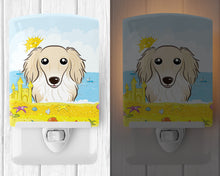 Load image into Gallery viewer, Longhair Creme Dachshund Summer Beach Ceramic Night Light BB2080CNL
