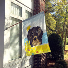 Load image into Gallery viewer, Longhair Black and Tan Dachshund Summer Beach Flag Canvas House Size BB2081CHF