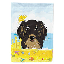 Load image into Gallery viewer, Longhair Black and Tan Dachshund Summer Beach Flag Canvas House Size BB2081CHF