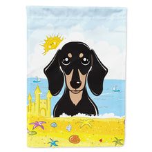 Load image into Gallery viewer, Smooth Black and Tan Dachshund Summer Beach Flag Canvas House Size BB2083CHF