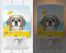 Load image into Gallery viewer, Gray Silver Shih Tzu Summer Beach Ceramic Night Light BB2118CNL