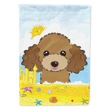 Load image into Gallery viewer, Chocolate Brown Poodle Summer Beach Flag Canvas House Size BB2124CHF