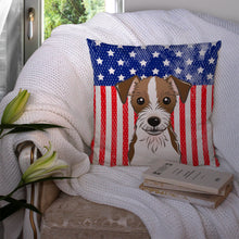 Load image into Gallery viewer, American Flag and Jack Russell Terrier Throw Pillow - 14x14 Decorative Pillow – Art for Your Home &amp; Patio BB2132PW1414