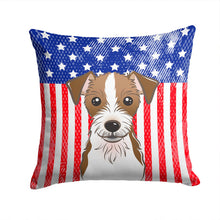 Load image into Gallery viewer, American Flag and Jack Russell Terrier Throw Pillow - 14x14 Decorative Pillow – Art for Your Home &amp; Patio BB2132PW1414