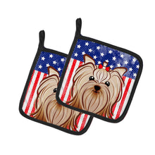 Load image into Gallery viewer, American Flag and Yorkie Yorkishire Terrier Pot Holders - Set of 2 - Heat-Resistant Kitchen Essentials BB2134PTHD