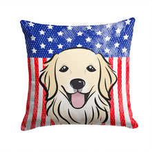Load image into Gallery viewer, American Flag and Golden Retriever Throw Pillow - 14x14 Decorative Pillow – Art for Your Home &amp; Patio BB2135PW1414
