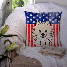Load image into Gallery viewer, American Flag and Pomeranian Throw Pillow - 14x14 Decorative Pillow – Art for Your Home &amp; Patio BB2137PW1414