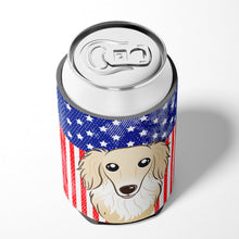 Load image into Gallery viewer, American Flag and Longhair Creme Dachshund Can or Bottle Hugger BB2142CC