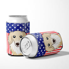 Load image into Gallery viewer, American Flag and Longhair Creme Dachshund Can or Bottle Hugger BB2142CC