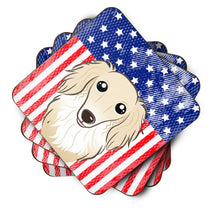 Load image into Gallery viewer, American Flag and Longhair Creme Dachshund Foam Coaster
