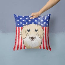Load image into Gallery viewer, American Flag and Longhair Creme Dachshund Throw Pillow - 14x14 Decorative Pillow – Art for Your Home &amp; Patio BB2142PW1414