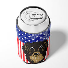 Load image into Gallery viewer, American Flag and Longhair Black and Tan Dachshund Can or Bottle Hugger BB2143CC