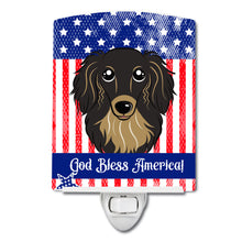 Load image into Gallery viewer, American Flag and Longhair Black and Tan Dachshund Ceramic Night Light BB2143CNL