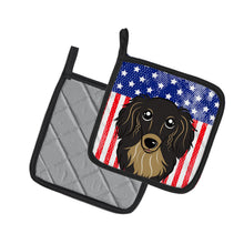 Load image into Gallery viewer, American Flag and Longhair Black and Tan Dachshund Pot Holders - Set of 2 - Heat-Resistant Kitchen Essentials BB2143PTHD