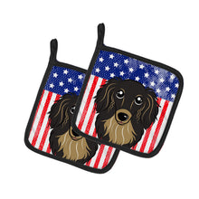 Load image into Gallery viewer, American Flag and Longhair Black and Tan Dachshund Pot Holders - Set of 2 - Heat-Resistant Kitchen Essentials BB2143PTHD