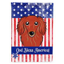 Load image into Gallery viewer, Longhair Red Dachshund Flag Canvas House Size BB2144CHF