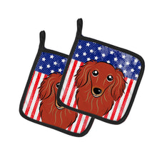 Load image into Gallery viewer, American Flag and Longhair Red Dachshund Pot Holders - Set of 2 - Heat-Resistant Kitchen Essentials BB2144PTHD