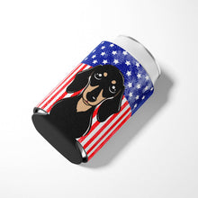 Load image into Gallery viewer, American Flag and Smooth Black and Tan Dachshund Can or Bottle Hugger BB2145CC