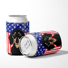 Load image into Gallery viewer, American Flag and Smooth Black and Tan Dachshund Can or Bottle Hugger BB2145CC