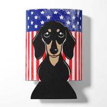 Load image into Gallery viewer, American Flag and Smooth Black and Tan Dachshund Can or Bottle Hugger BB2145CC
