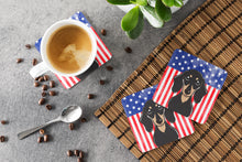 Load image into Gallery viewer, American Flag and Smooth Black and Tan Dachshund Foam Coaster