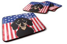 Load image into Gallery viewer, American Flag and Smooth Black and Tan Dachshund Foam Coaster