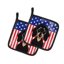 Load image into Gallery viewer, American Flag and Smooth Black and Tan Dachshund Pot Holders - Set of 2 - Heat-Resistant Kitchen Essentials BB2145PTHD