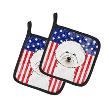Load image into Gallery viewer, American Flag and Bichon Frise Pot Holders - Set of 2 - Heat-Resistant Kitchen Essentials BB2147PTHD