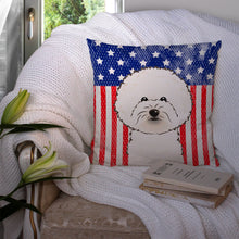 Load image into Gallery viewer, American Flag and Bichon Frise Throw Pillow - 14x14 Decorative Pillow – Art for Your Home &amp; Patio BB2147PW1414
