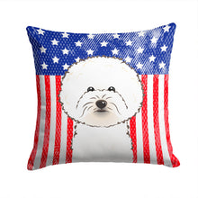 Load image into Gallery viewer, American Flag and Bichon Frise Throw Pillow - 14x14 Decorative Pillow – Art for Your Home &amp; Patio BB2147PW1414