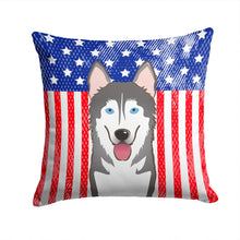 Load image into Gallery viewer, American Flag and Alaskan Malamute Throw Pillow - 14x14 Decorative Pillow – Art for Your Home &amp; Patio BB2148PW1414