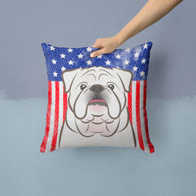 Load image into Gallery viewer, American Flag and White English Bulldog  Throw Pillow - 14x14 Decorative Pillow – Art for Your Home &amp; Patio BB2150PW1414