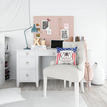 Load image into Gallery viewer, American Flag and White English Bulldog  Throw Pillow - 14x14 Decorative Pillow – Art for Your Home &amp; Patio BB2150PW1414