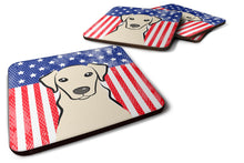 Load image into Gallery viewer, American Flag and Yellow Labrador Foam Coaster