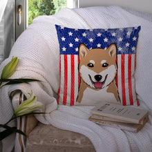 Load image into Gallery viewer, American Flag and Shiba Inu Throw Pillow - 14x14 Decorative Pillow – Art for Your Home &amp; Patio BB2155PW1414