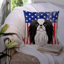 Load image into Gallery viewer, American Flag and Japanese Chin Throw Pillow - 14x14 Decorative Pillow – Art for Your Home &amp; Patio BB2160PW1414