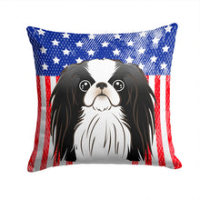 Load image into Gallery viewer, American Flag and Japanese Chin Throw Pillow - 14x14 Decorative Pillow – Art for Your Home &amp; Patio BB2160PW1414