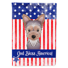 Load image into Gallery viewer, God Bless American Flag with Yorkie Puppy Flag Canvas House Size BB2162CHF