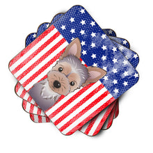 Load image into Gallery viewer, American Flag and Yorkie Puppy Foam Coaster
