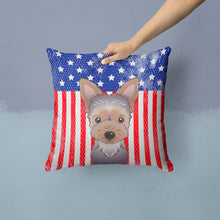 Load image into Gallery viewer, American Flag and Yorkie Puppy Throw Pillow - 14x14 Decorative Pillow – Art for Your Home &amp; Patio BB2162PW1414