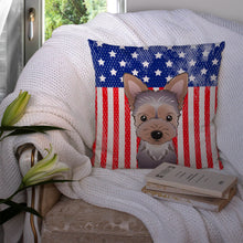 Load image into Gallery viewer, American Flag and Yorkie Puppy Throw Pillow - 14x14 Decorative Pillow – Art for Your Home &amp; Patio BB2162PW1414