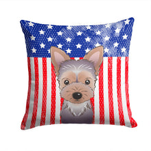 Load image into Gallery viewer, American Flag and Yorkie Puppy Throw Pillow - 14x14 Decorative Pillow – Art for Your Home &amp; Patio BB2162PW1414