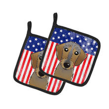 Load image into Gallery viewer, American Flag and Wirehaired Dachshund Pot Holders - Set of 2 - Heat-Resistant Kitchen Essentials BB2163PTHD