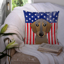 Load image into Gallery viewer, American Flag and Wirehaired Dachshund Throw Pillow - 14x14 Decorative Pillow – Art for Your Home &amp; Patio BB2163PW1414