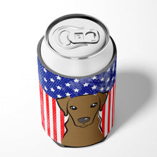 Load image into Gallery viewer, American Flag and Chocolate Labrador Can or Bottle Hugger BB2164CC