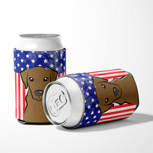 Load image into Gallery viewer, American Flag and Chocolate Labrador Can or Bottle Hugger BB2164CC